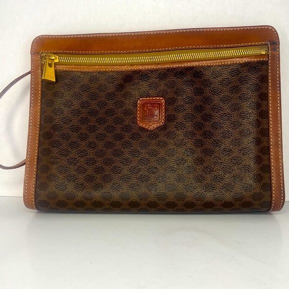 Celine Brown Macadam Leather Clutch/ Wristlet - Picture 1 of 9
